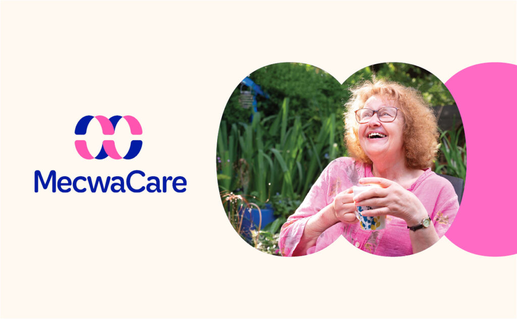 Mecwacare logo and image of lady in garden