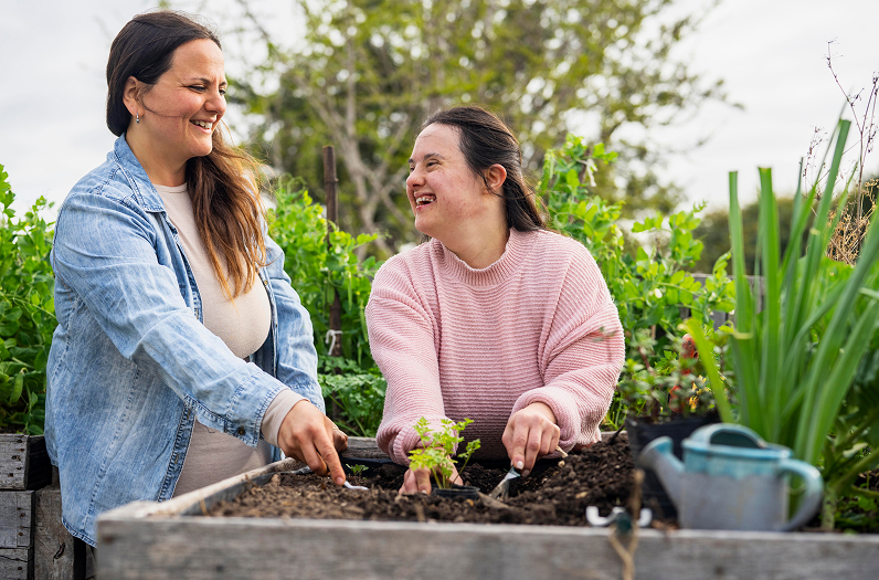 Two women gardening